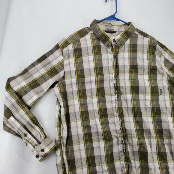 Columbia Shirt Men's Long Sleeve Button Up Collared Green White Yellow Plaid XL - Picture 4 of 12